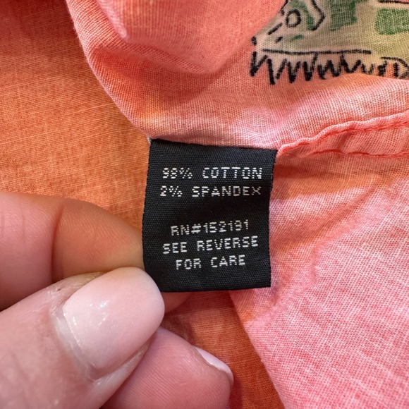 Five Points Industries Iguana Lizard Print Salmon Pink Summer Button Down Sz L - Picture 5 of 9